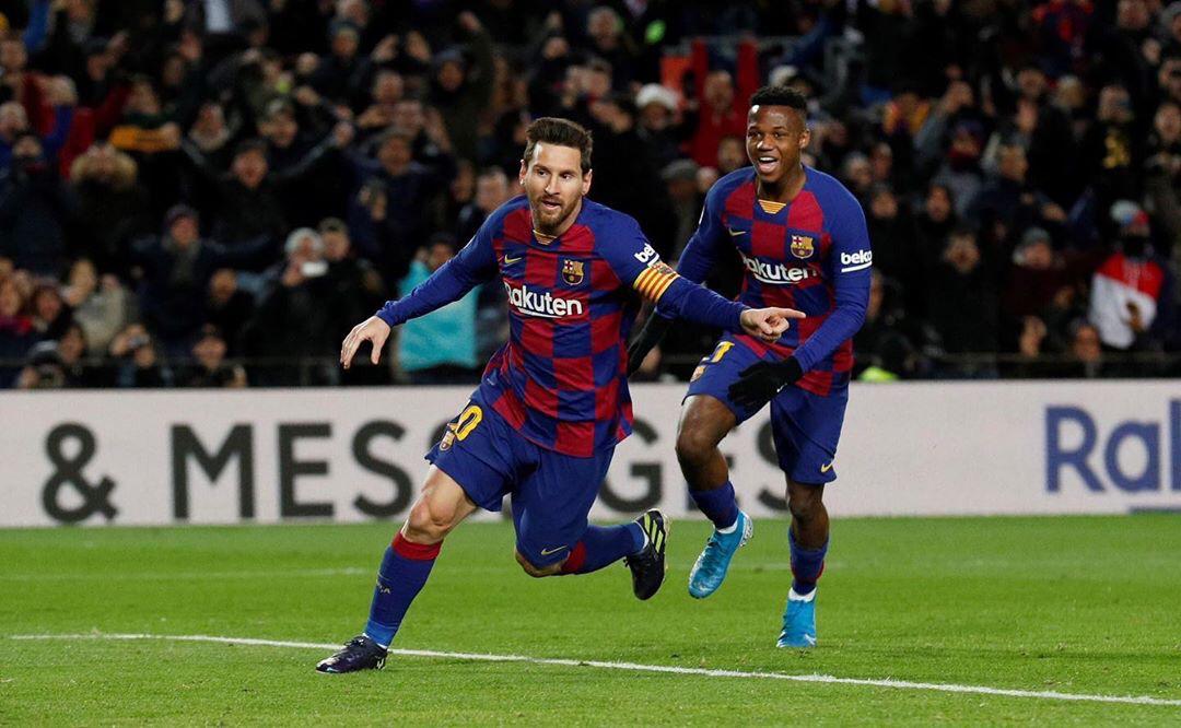 Messi y Ansu Fati celebran el gol de la victoria